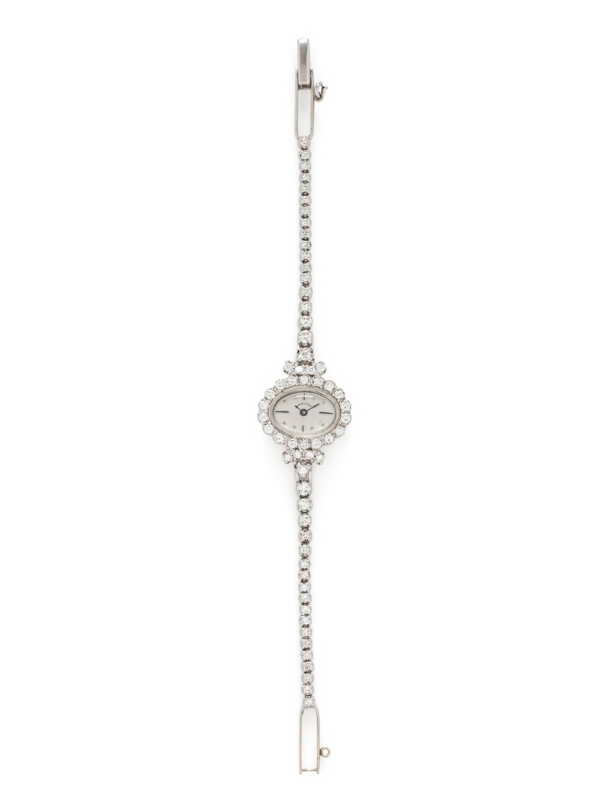 HAMILTON, 14K WHITE GOLD AND DIAMOND WATCH