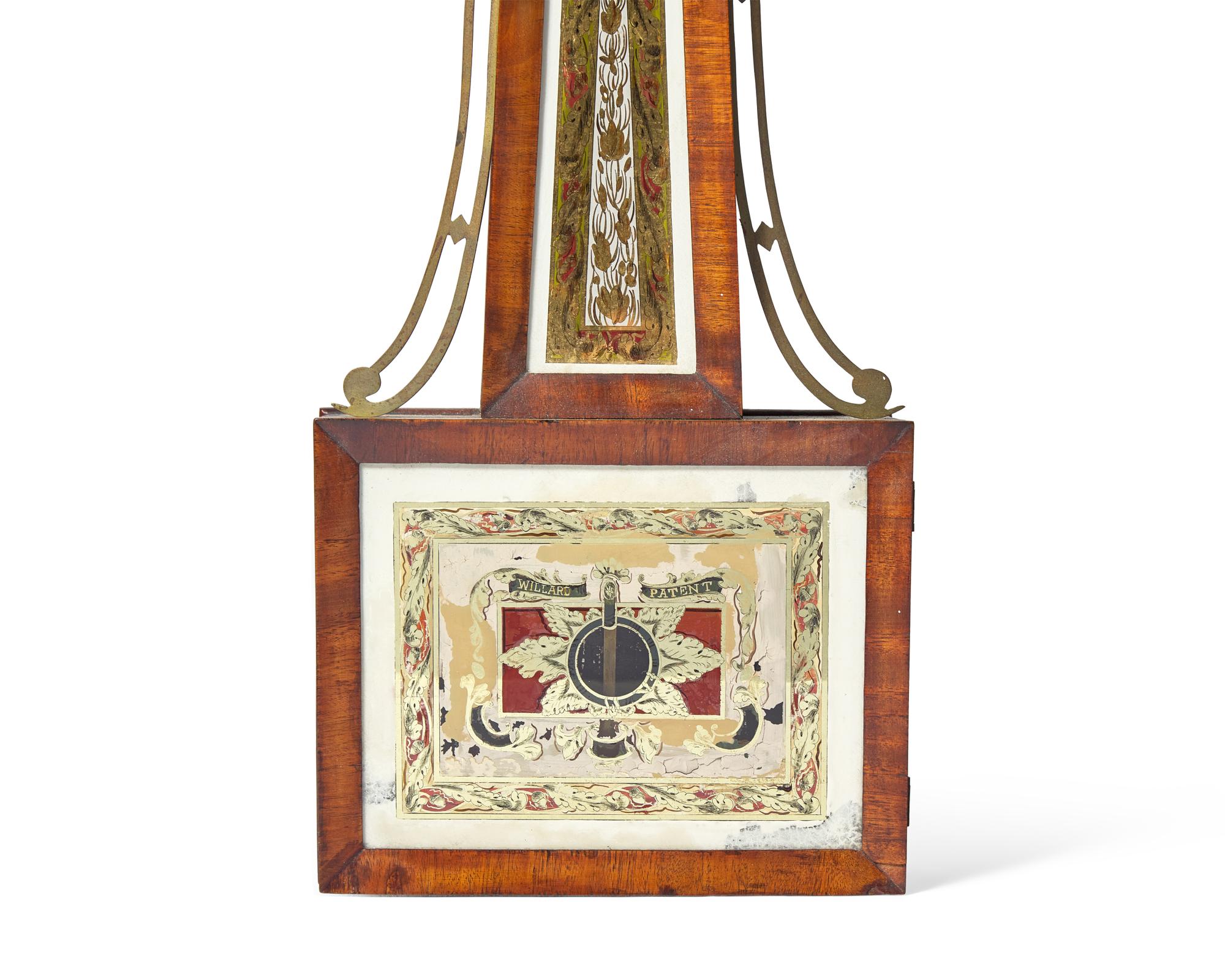 A Federal Brass-Mounted Mahogany and Églomisé Banjo Clock
