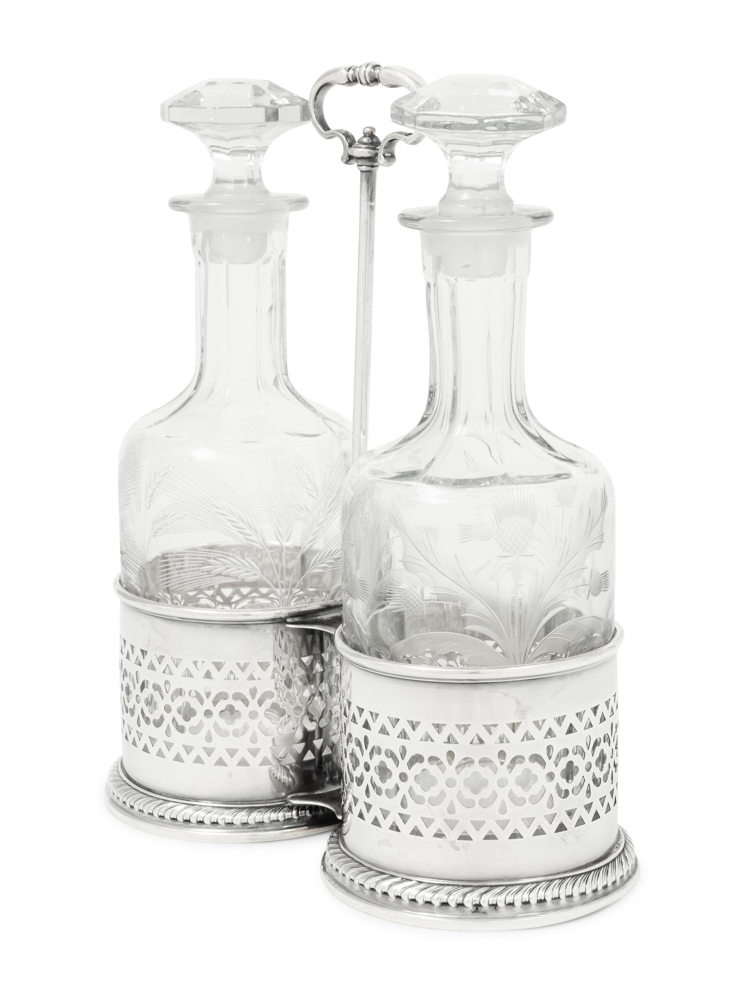 An American Silver Two-Bottle Caddy