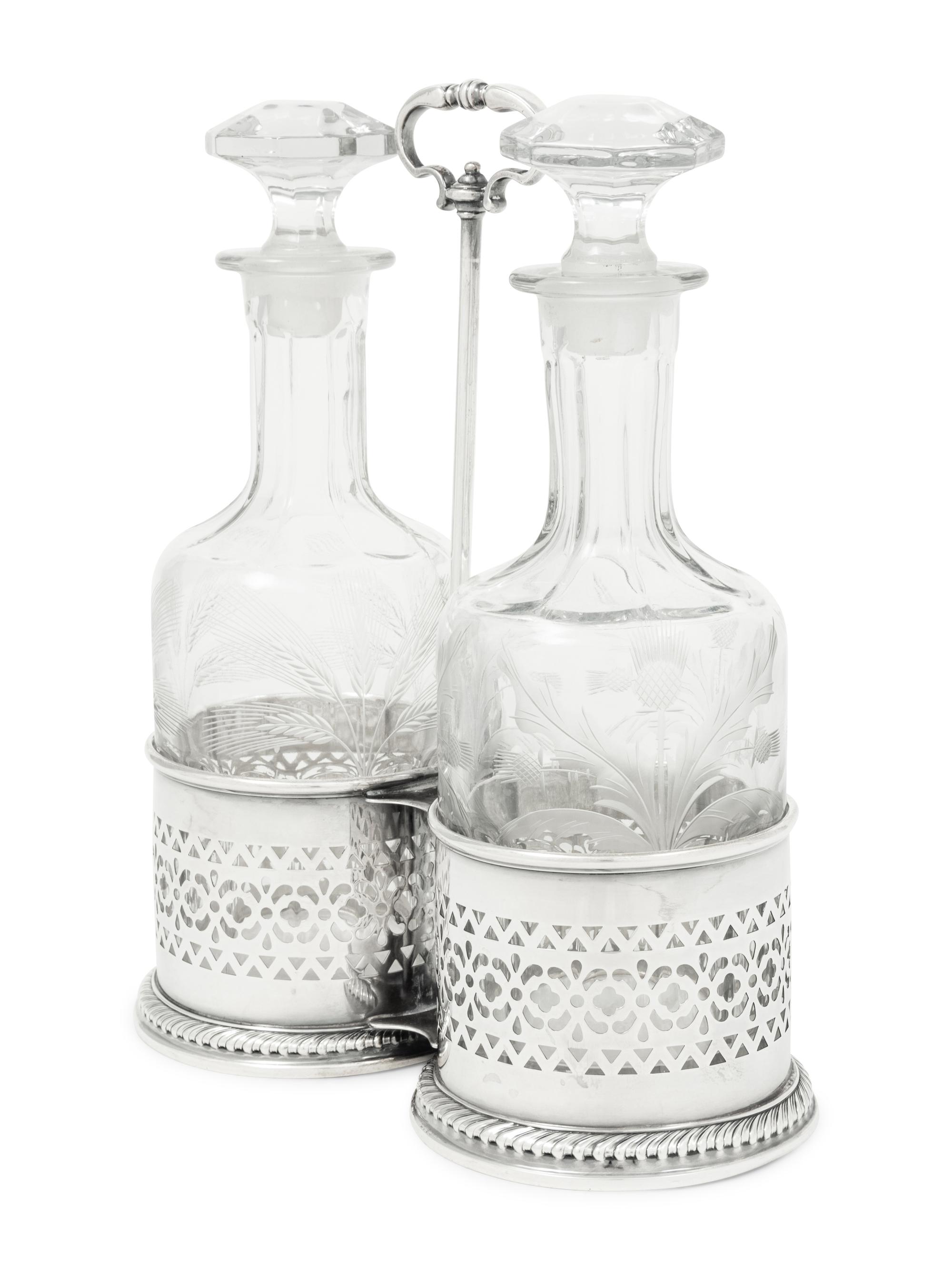 An American Silver Two-Bottle Caddy