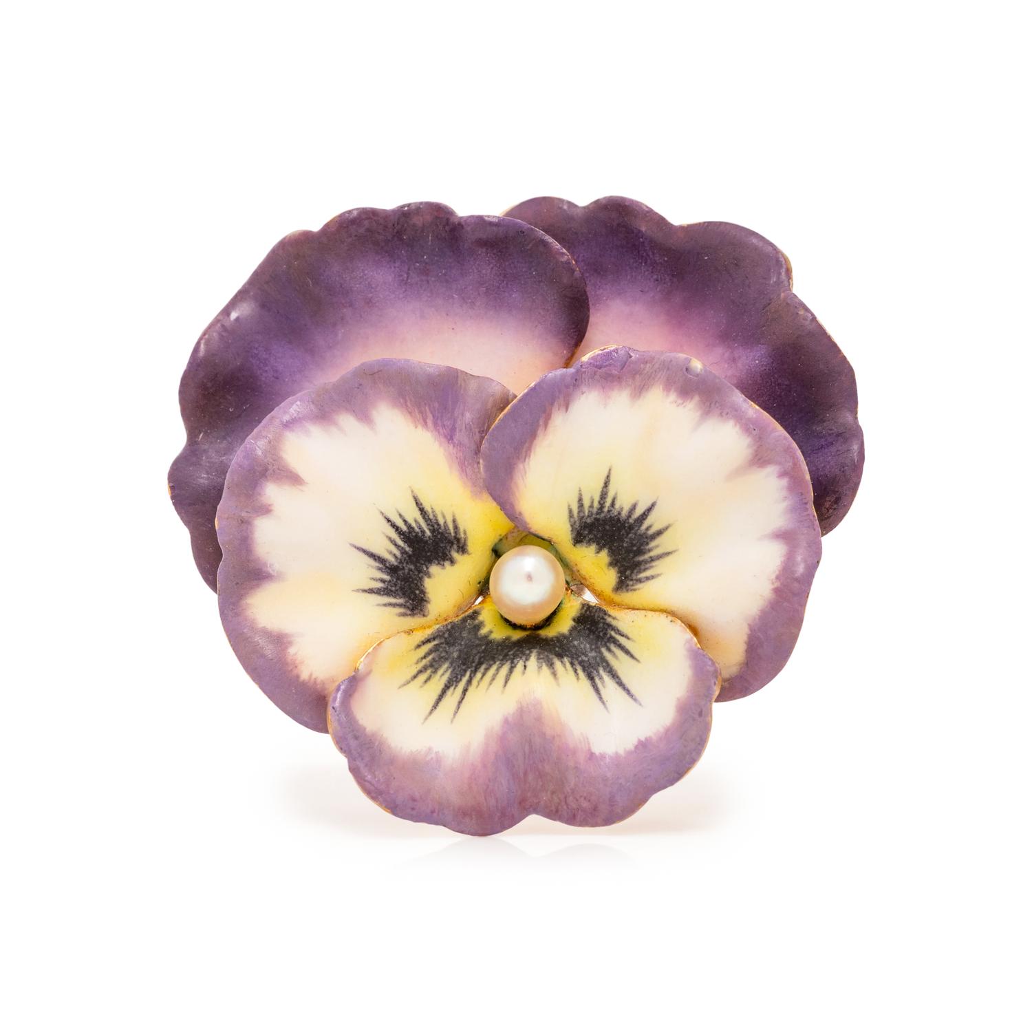 SEED PEARL AND ENAMEL PANSY PENDANT/BROOCH