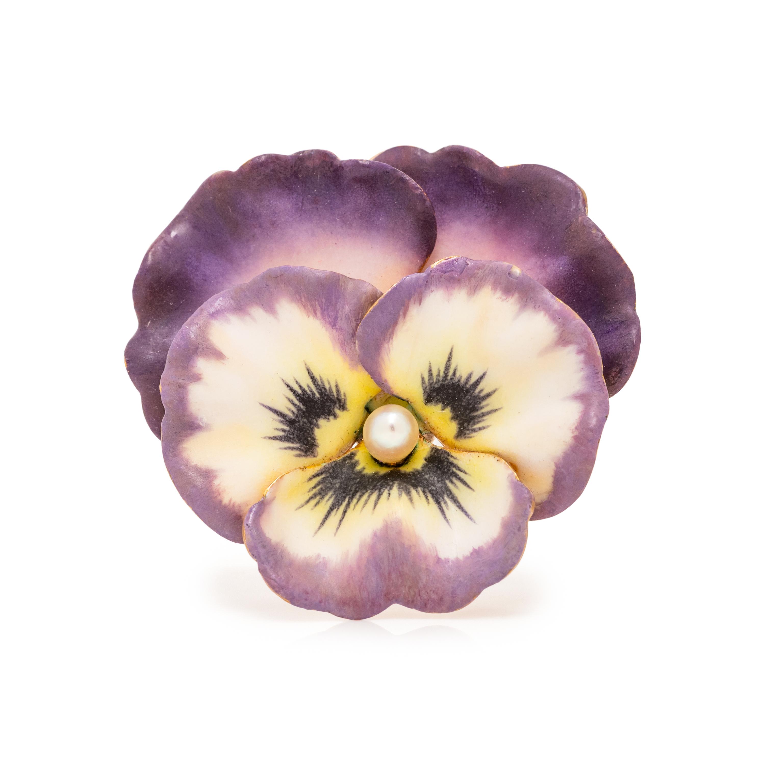 SEED PEARL AND ENAMEL PANSY PENDANT/BROOCH
