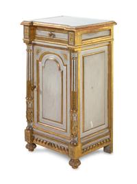 A French Painted and Parcel Gilt Marble-Top Side Cabinet
