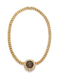 An 18 Karat Yellow Gold, Diamond and Roman Coin Necklace, Bvlgari,