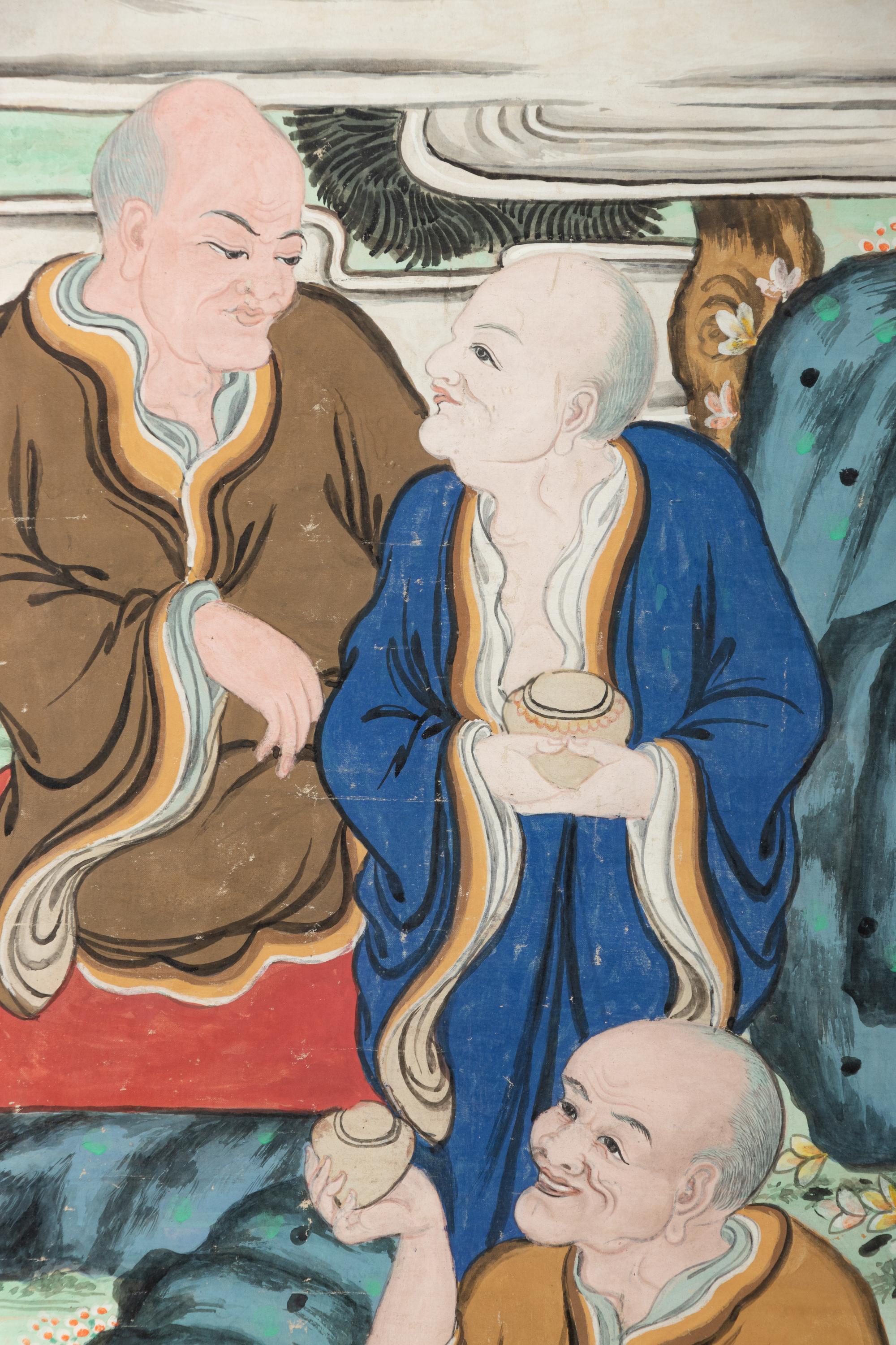 A Set of Four Chinese Export Paintings of Luohans