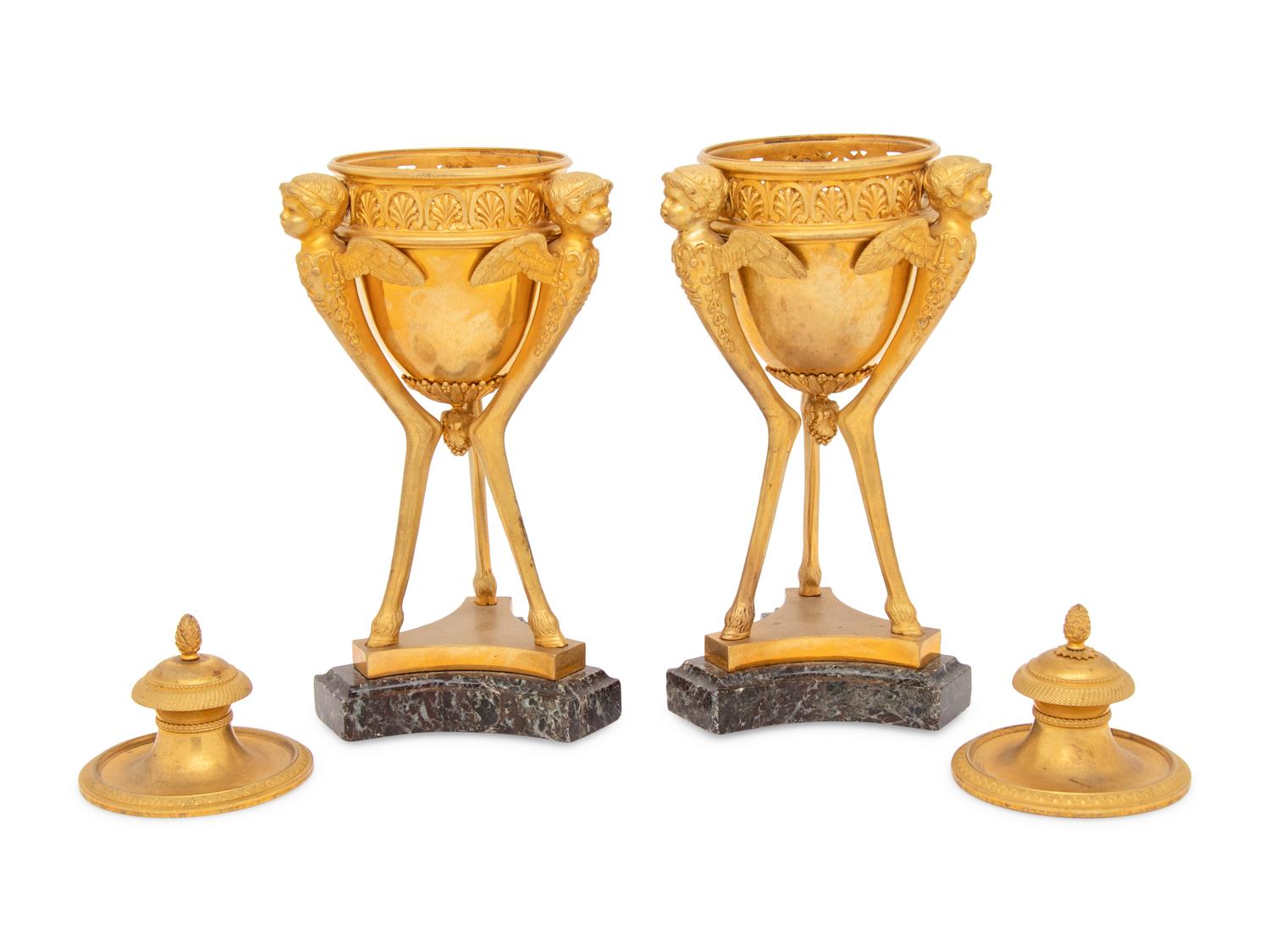 A Pair of French Gilt Bronze Brûle-Parfums
