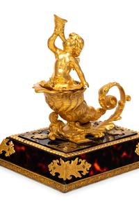 A Pair of French Gilt Bronze and Faux Tortoiseshell Ornaments