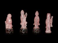 Four Chinese Carved Rose Quartz Figures of Immortals