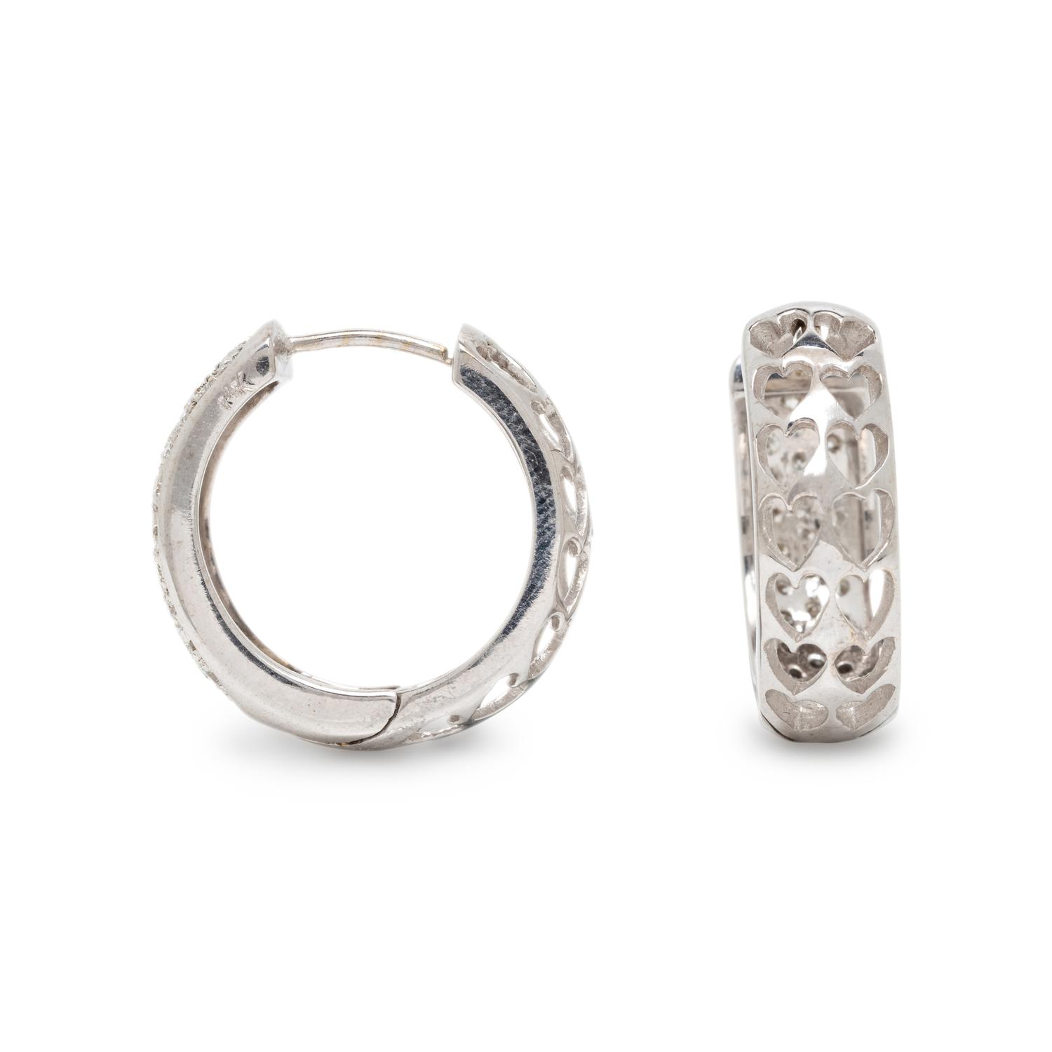 DIAMOND AND WHITE GOLD HEART MOTIF HOOP EARRINGS