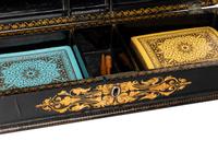 A Victorian Mother of Pearl-Inset and Parcel-Gilt Papier-Mache Cribbage Box