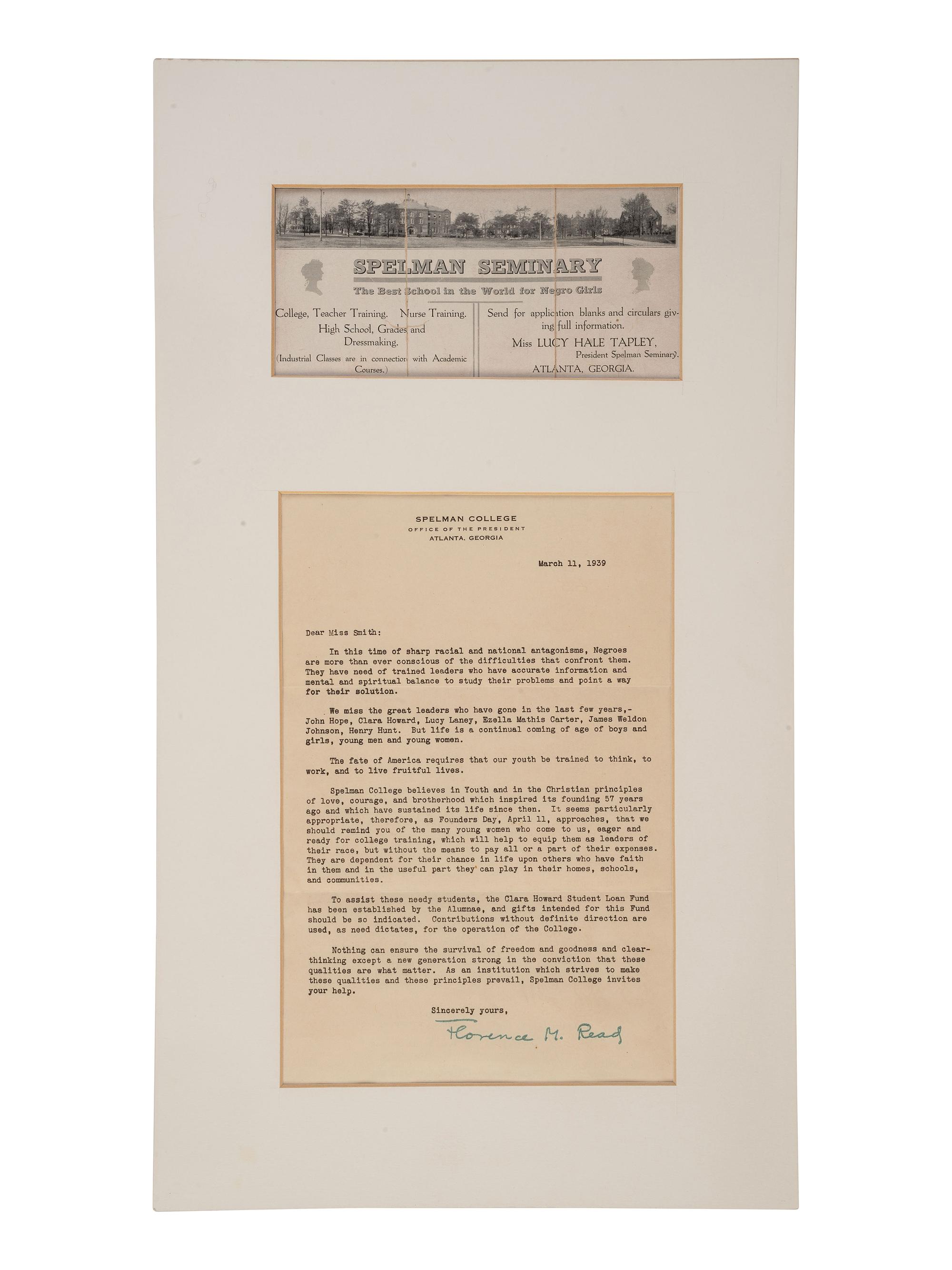 [EDUCATION - SPELMAN SEMINARY]. 3 items related to Spelman Seminary in Atlanta, GA.