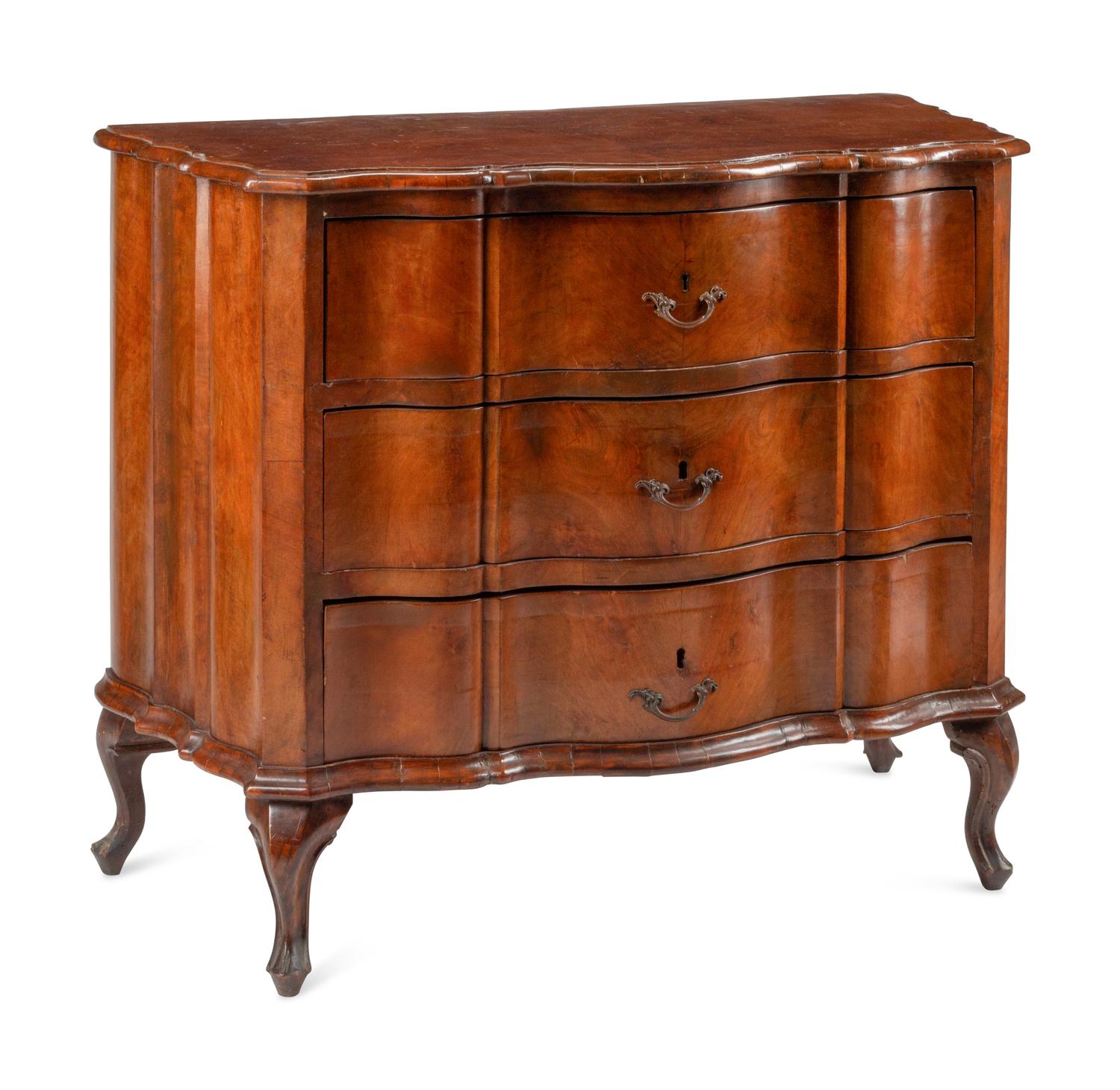 An Italian Walnut Three-Drawer Commode