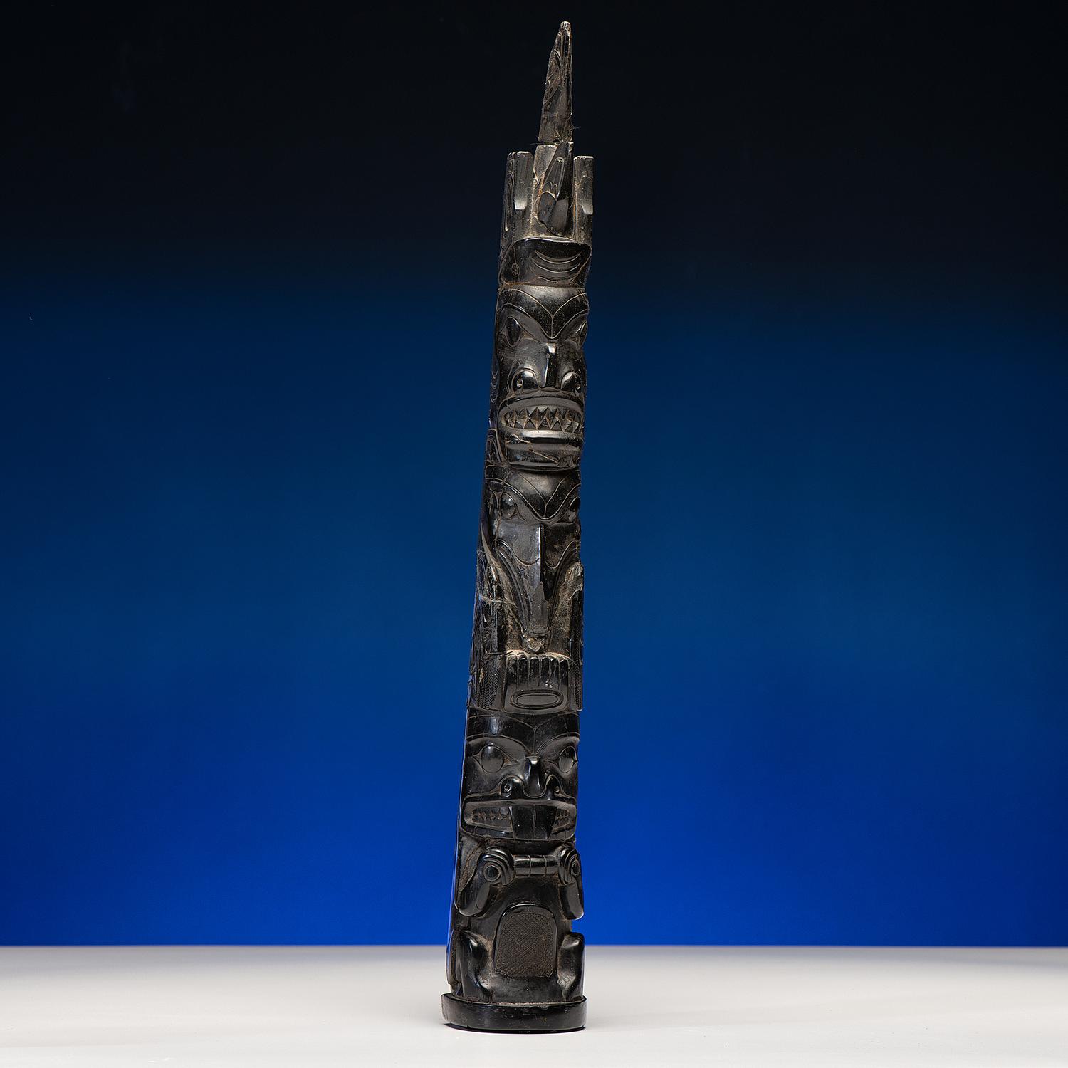Haida Carved Argillite Model Totem Pole