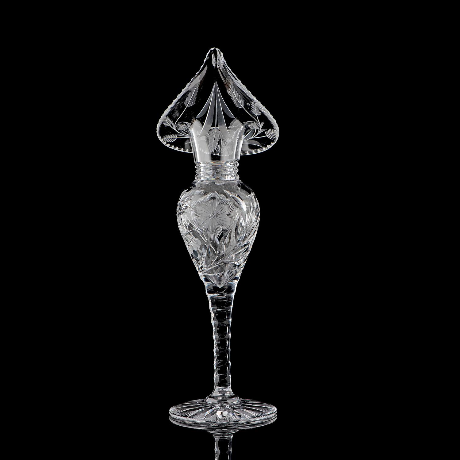 A Cut Glass Jack-in-the-Pulpit Vase with Daisies and Butterflies