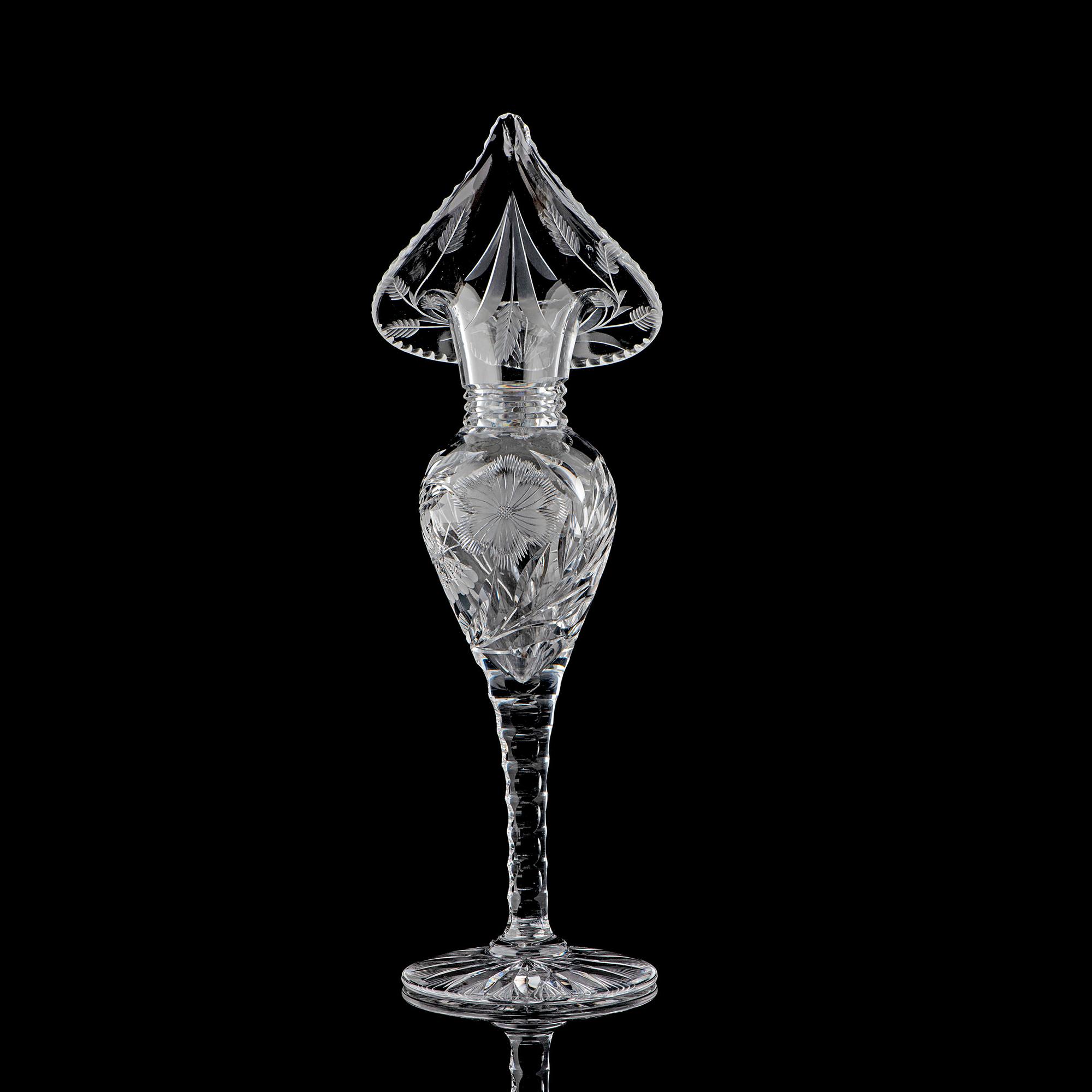 A Cut Glass Jack-in-the-Pulpit Vase with Daisies and Butterflies