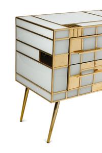 An Italian Modernist Brass and Opaque Glass Veneered Console Cabinet
