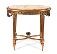A Louis XVI Style Giltwood and Marble Top Oval Table