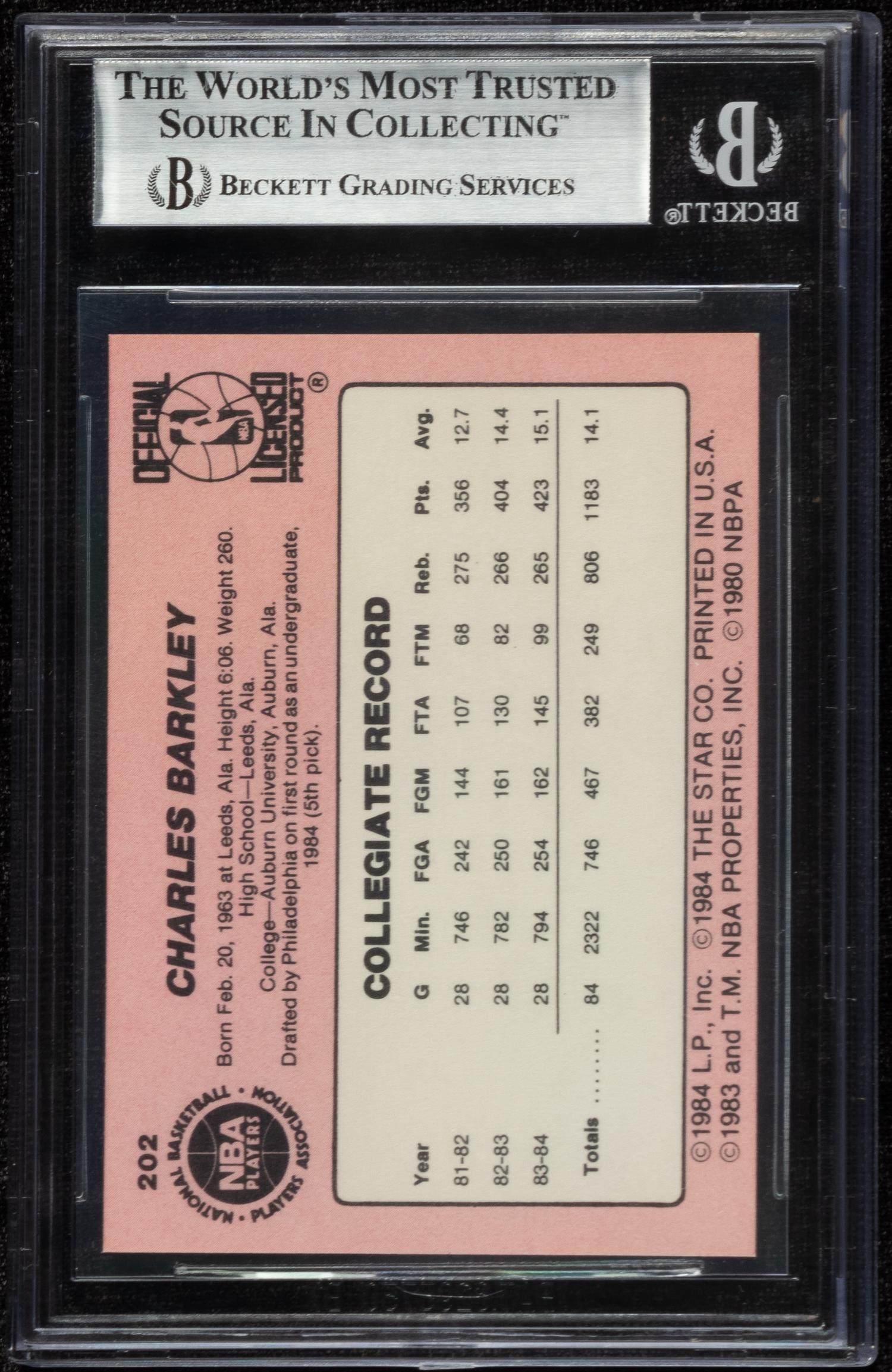 A 1984-85 Star Charles Barkley Rookie Basketball Card No. 202 (BGS 8.5)