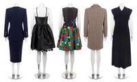 Five Vintage Items; One Galanos Skirt Suit, One Norman Norell Dress, One Oscar de la Renta Dress, One Bill Blass Dress, and One Galanos Coat, 1970-2010s
