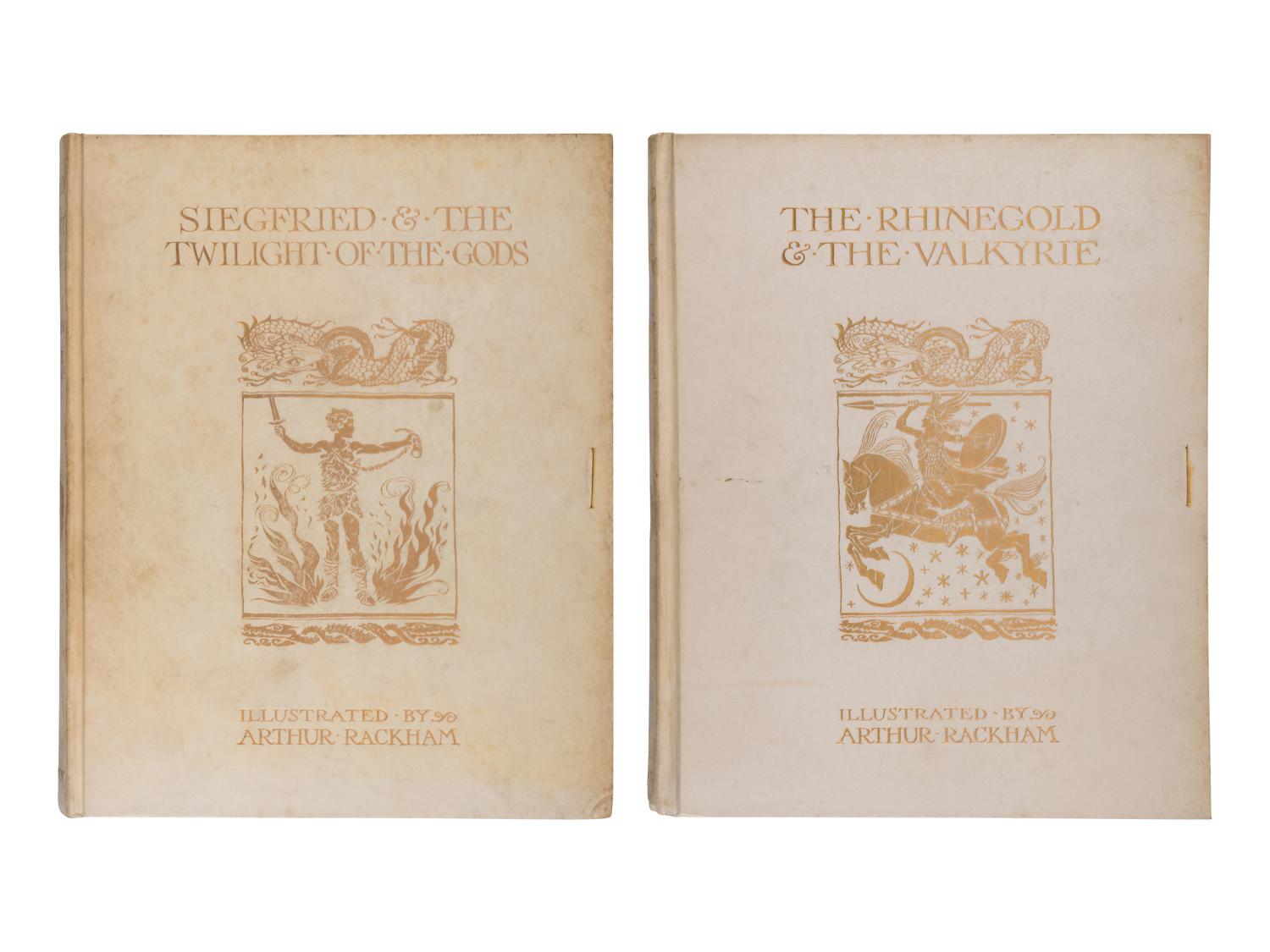 [RACKHAM, Arthur (1867-1939), illustrator]. WAGNER, Richard (1813-1883). [The Ring of the Niblung]. The Rhinegold & the Valkyrie . -- Siegfried & the Twilight of the Gods . Margaret Armour, translator. London and New York: William Heinemann and Doubleday Page & Co., 1910, 1911.