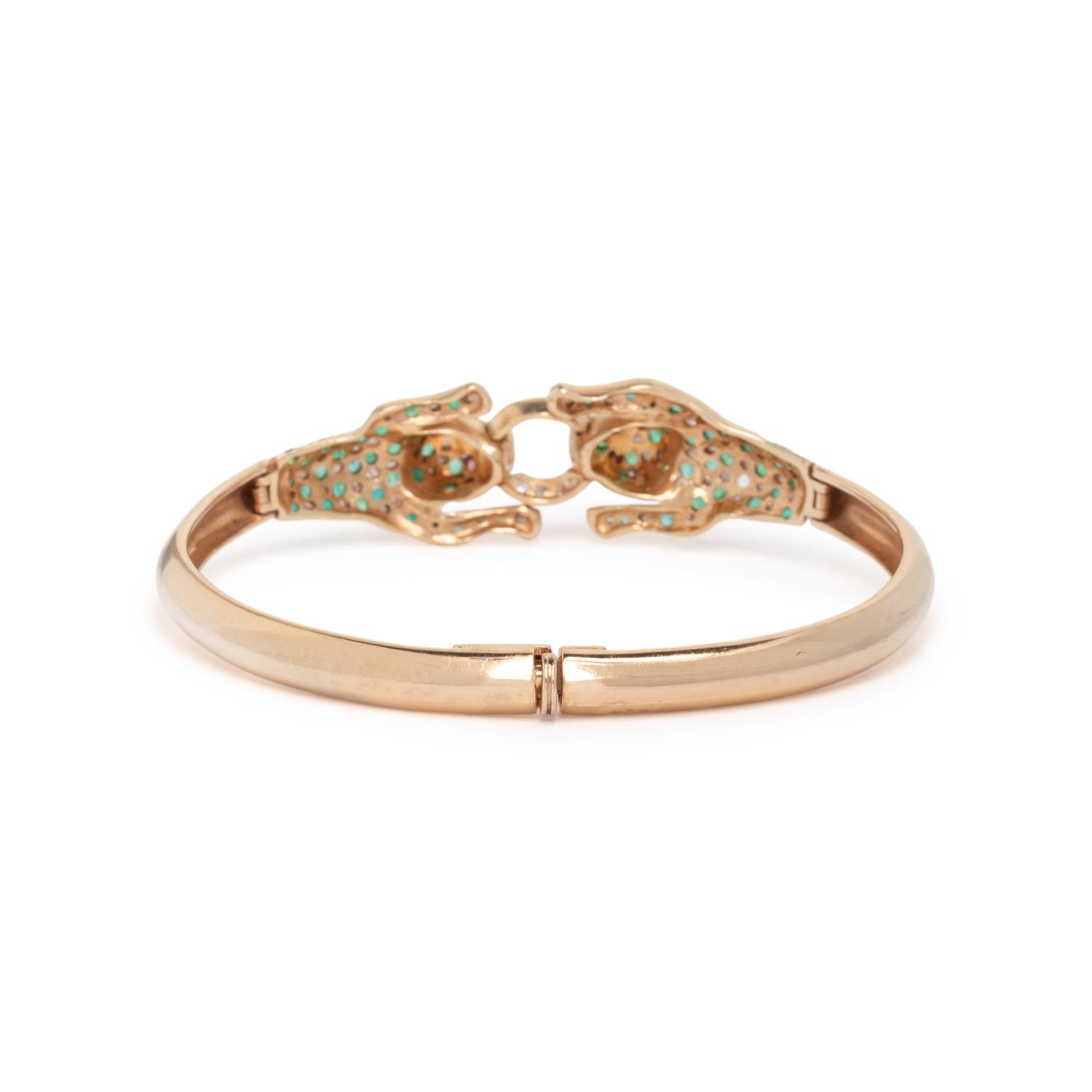 DIAMOND, EMERALD, AND RUBY LEOPARD BANGLE BRACELET