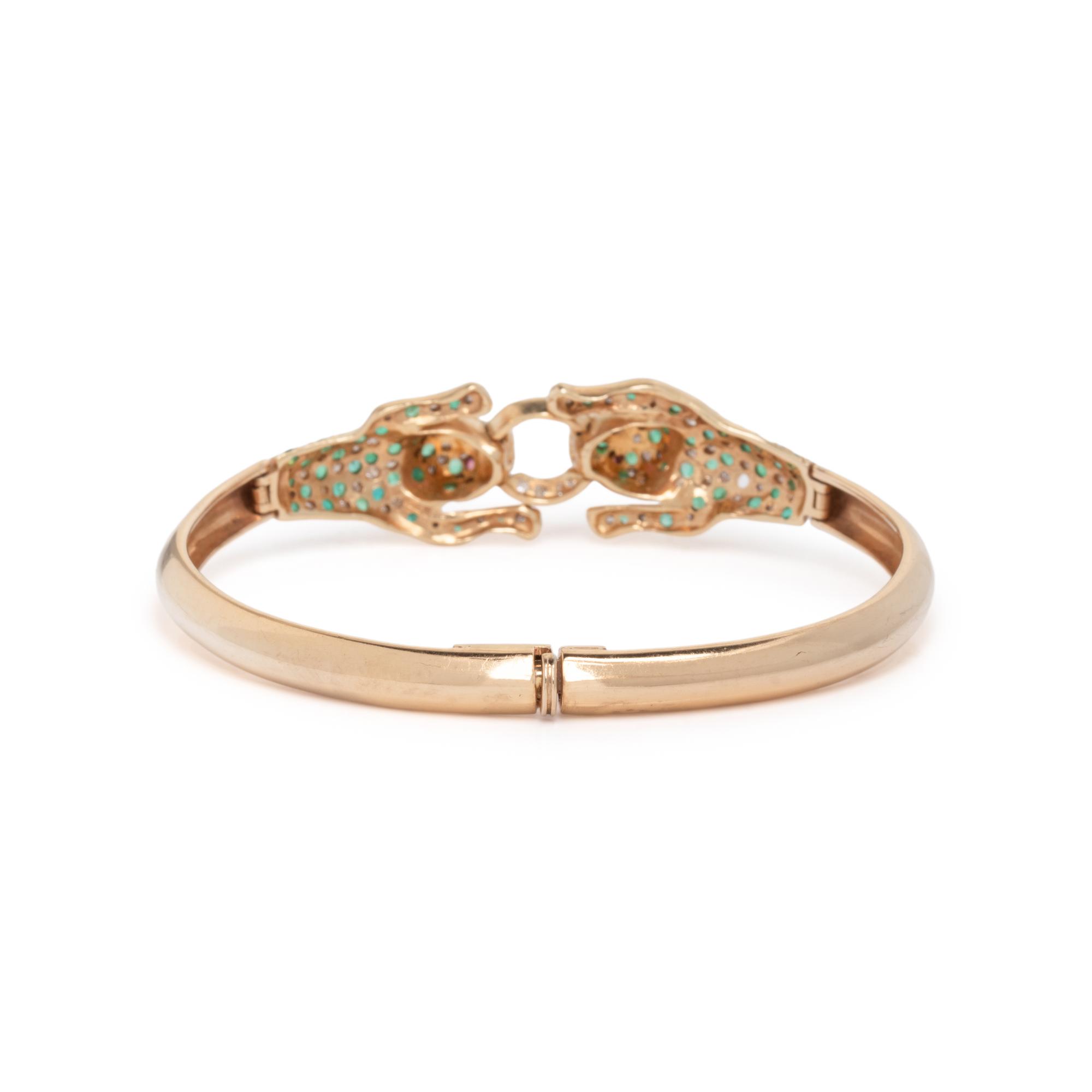 DIAMOND, EMERALD, AND RUBY LEOPARD BANGLE BRACELET