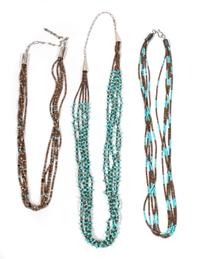 Three Southwestern Turquoise and Shell Heishi Necklaces Length of longest 25 inches