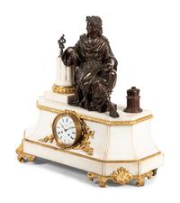 A French Gilt and Patinated Bronze Mounted Marble Mantel Clock