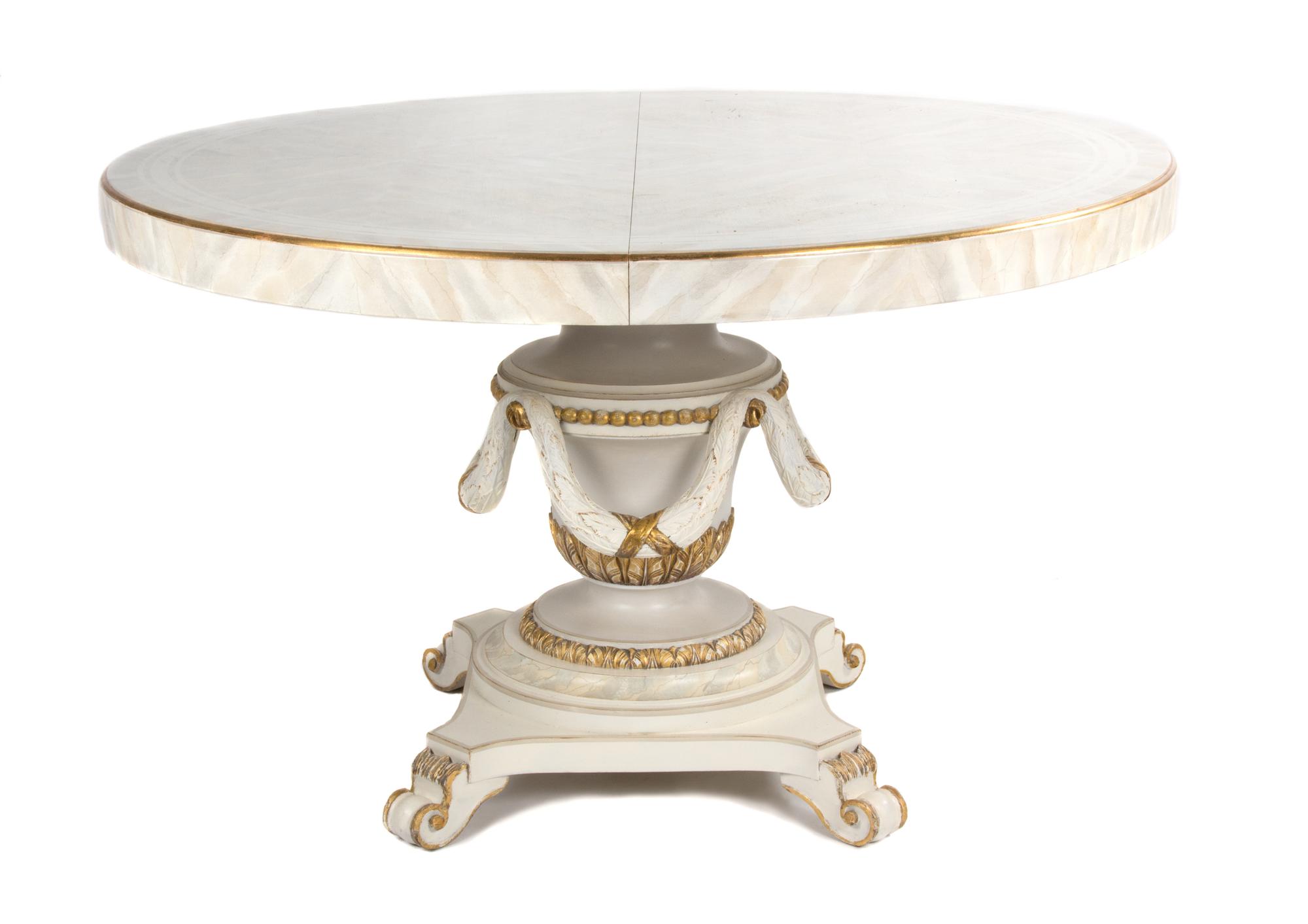 A Swedish Neoclassical Style Painted Center Table Height 30 x diameter 48 inches. — 20TH CENTURY