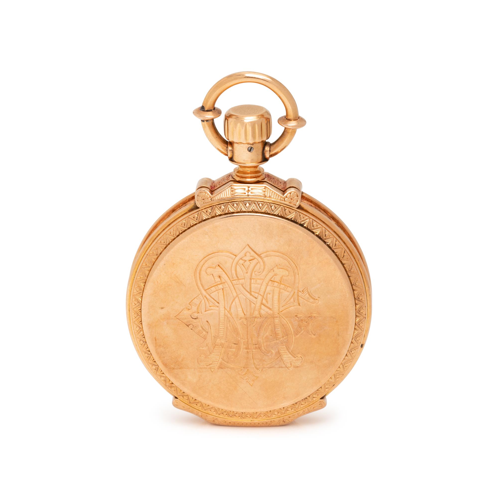 WALTHAM, 18K YELLOW GOLD OPEN FACE POCKET WATCH
