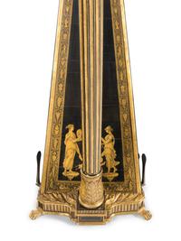 A Regency Brass Mounted, Stencil Decorated, Parcel Gilt and Ebonized Harp
