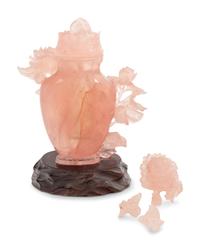 A Chinese Export Carved Rose Quartz Covered Vase