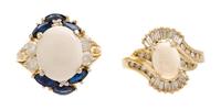 A Collection of 14 Karat Yellow Gold, Opal and Diamond Rings, 6.80 dwts.