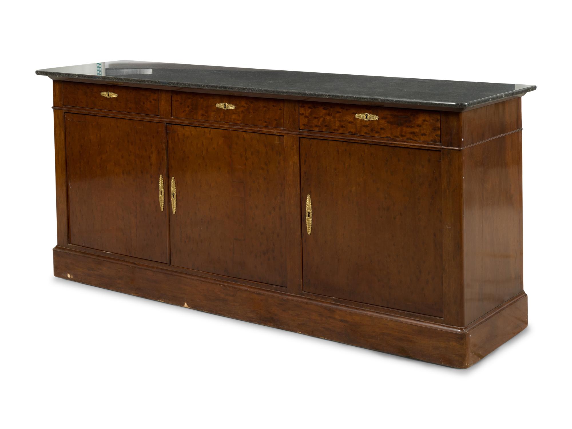 A Louis Philippe "Plum Pudding" Mahogany and Marble-Top Sideboard