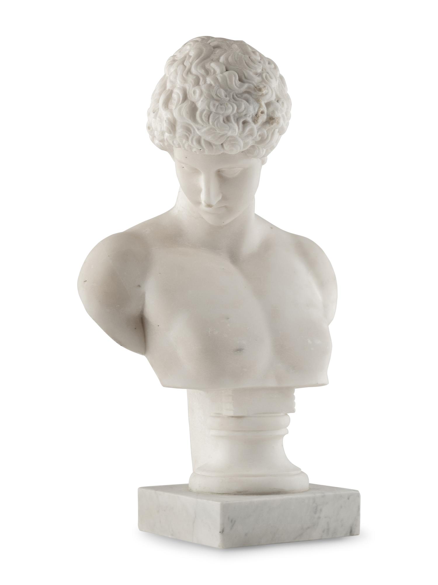 A Continental Carved Marble Bust of Antinous