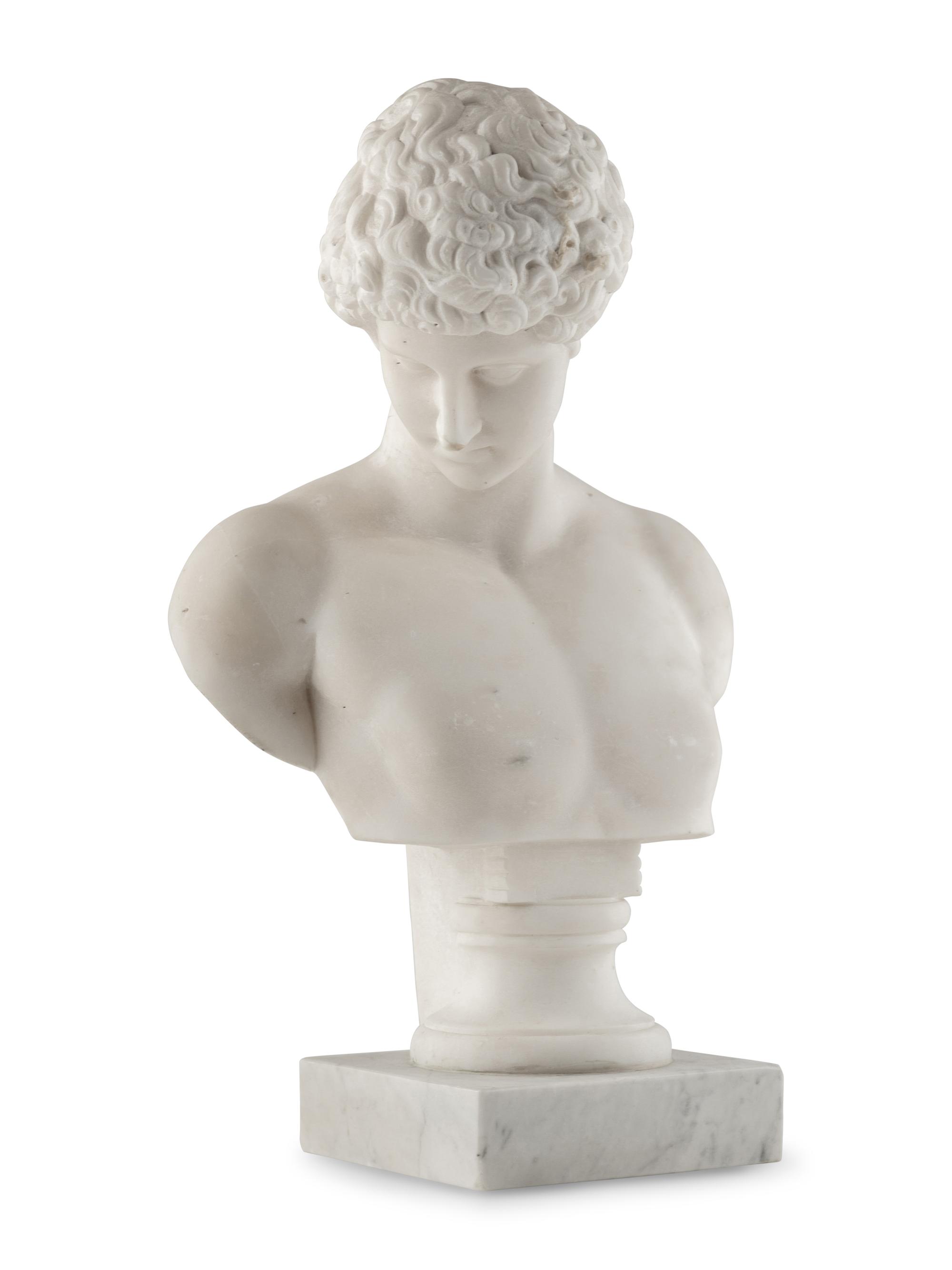 A Continental Carved Marble Bust of Antinous