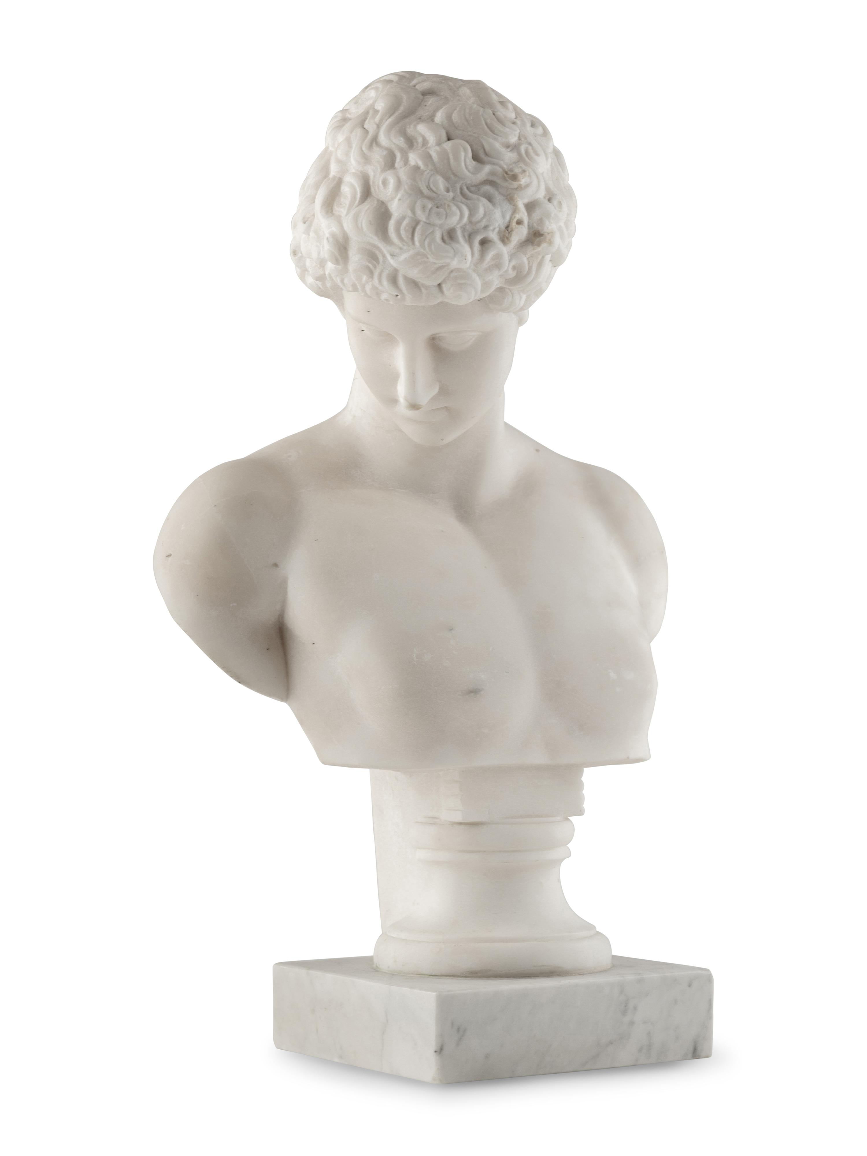 A Continental Carved Marble Bust of Antinous
