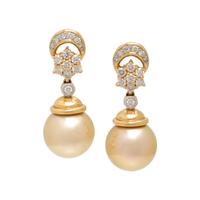 Diamond and Cultured Golden Pearl Earrings