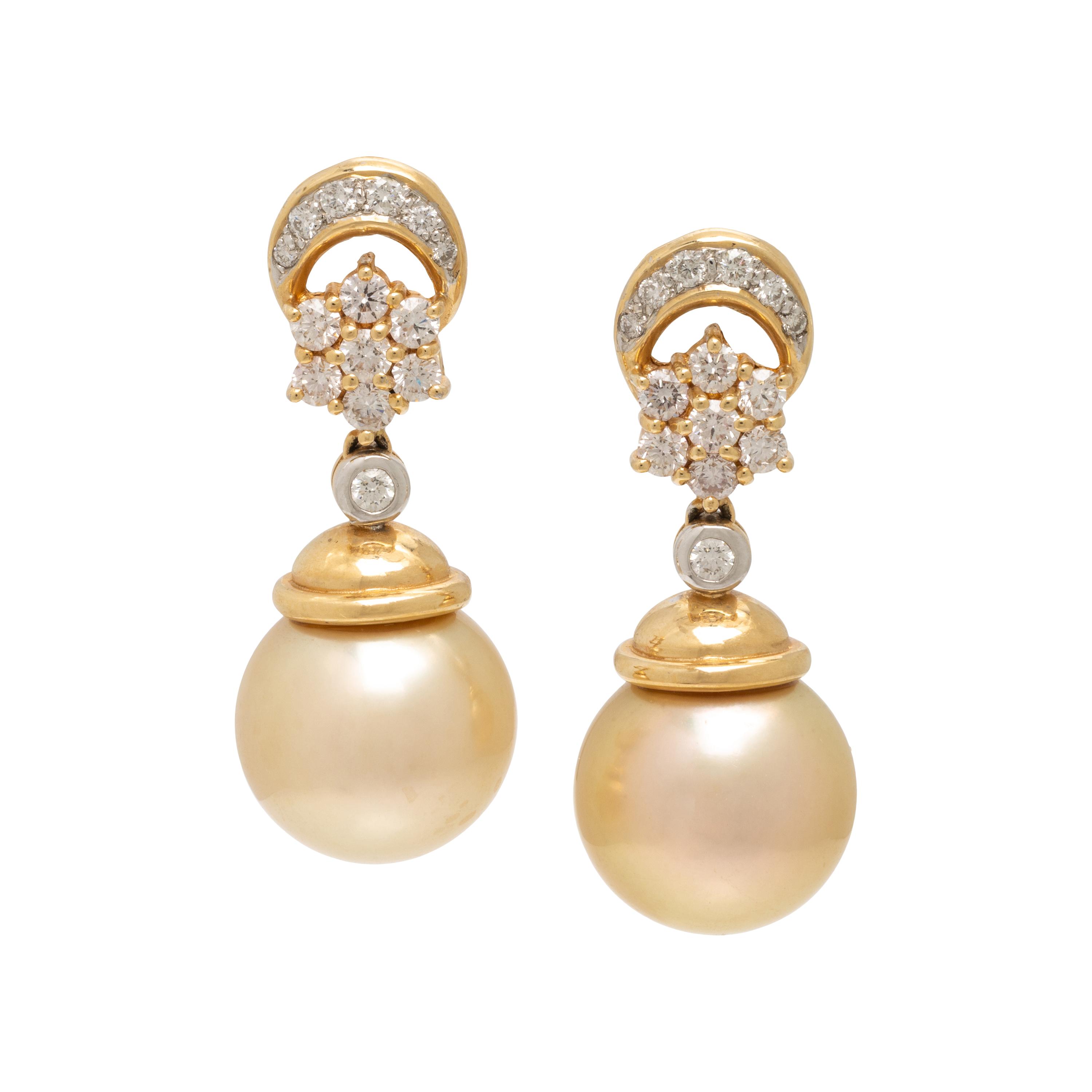 Diamond and Cultured Golden Pearl Earrings