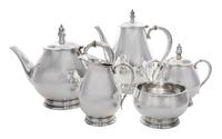 An American Silver Five-Piece Tea and Coffee Service, International Silver Co., Meriden, CT, Royal Danish pattern, comprising a teapot,