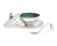 A Georg Jensen Silver Covered Sauce Tureen with Underplate and Ladle