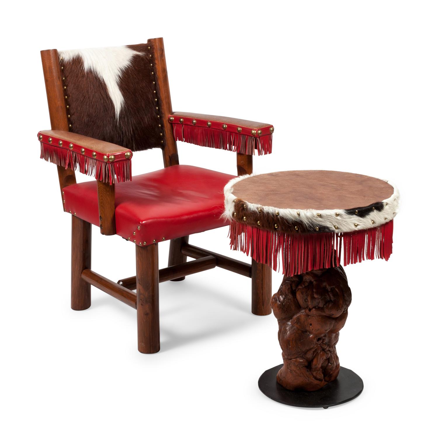 New West Chair and Burled Fringe Side Table