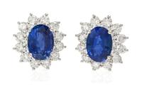 A Pair of Platinum, 18 Karat Yellow Gold, Sapphire and Diamond Earclips, 7.00 dwts.