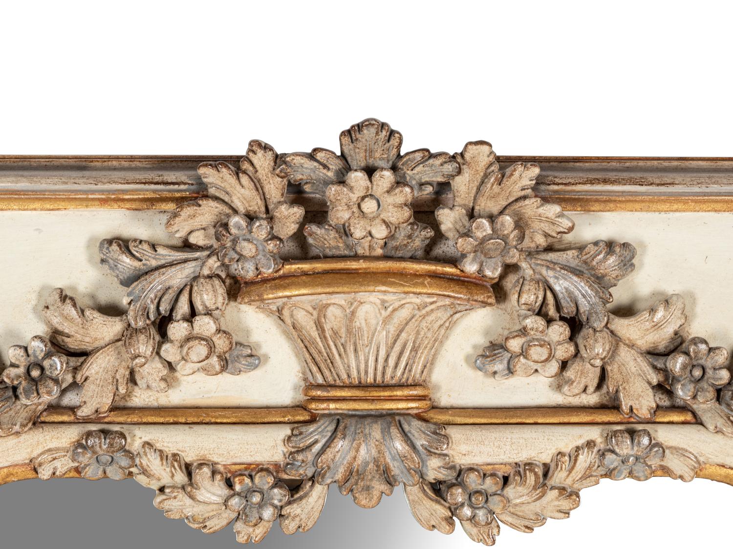 A Louis XV Style Painted and Parcel Gilt Pier Mirror