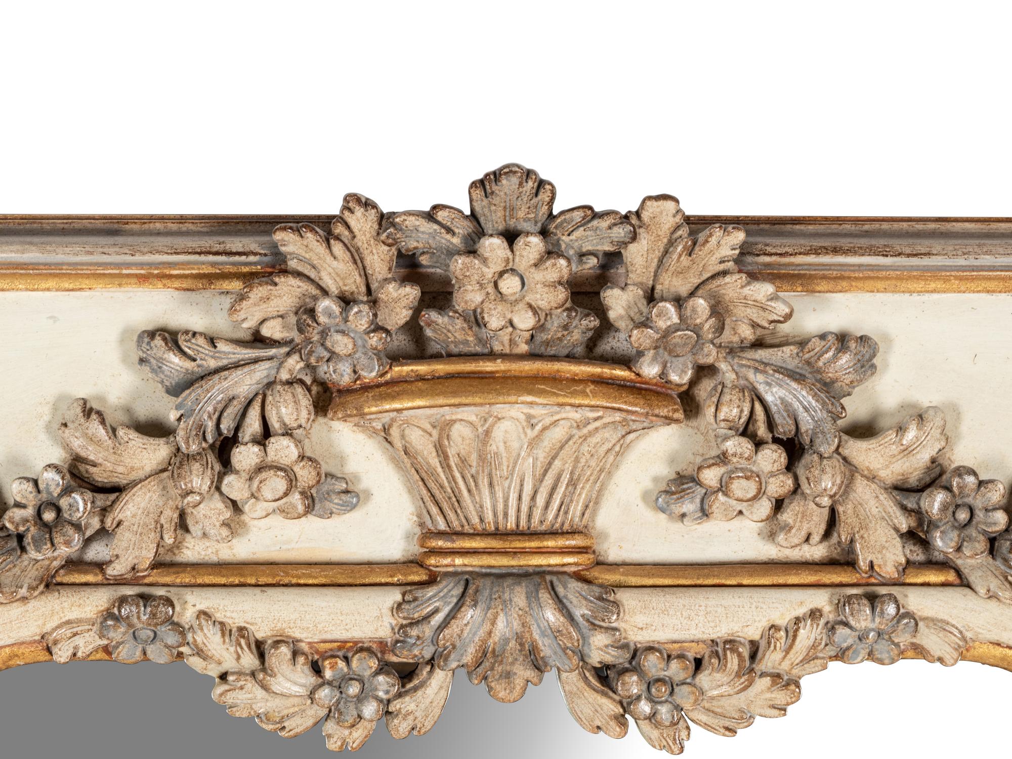 A Louis XV Style Painted and Parcel Gilt Pier Mirror