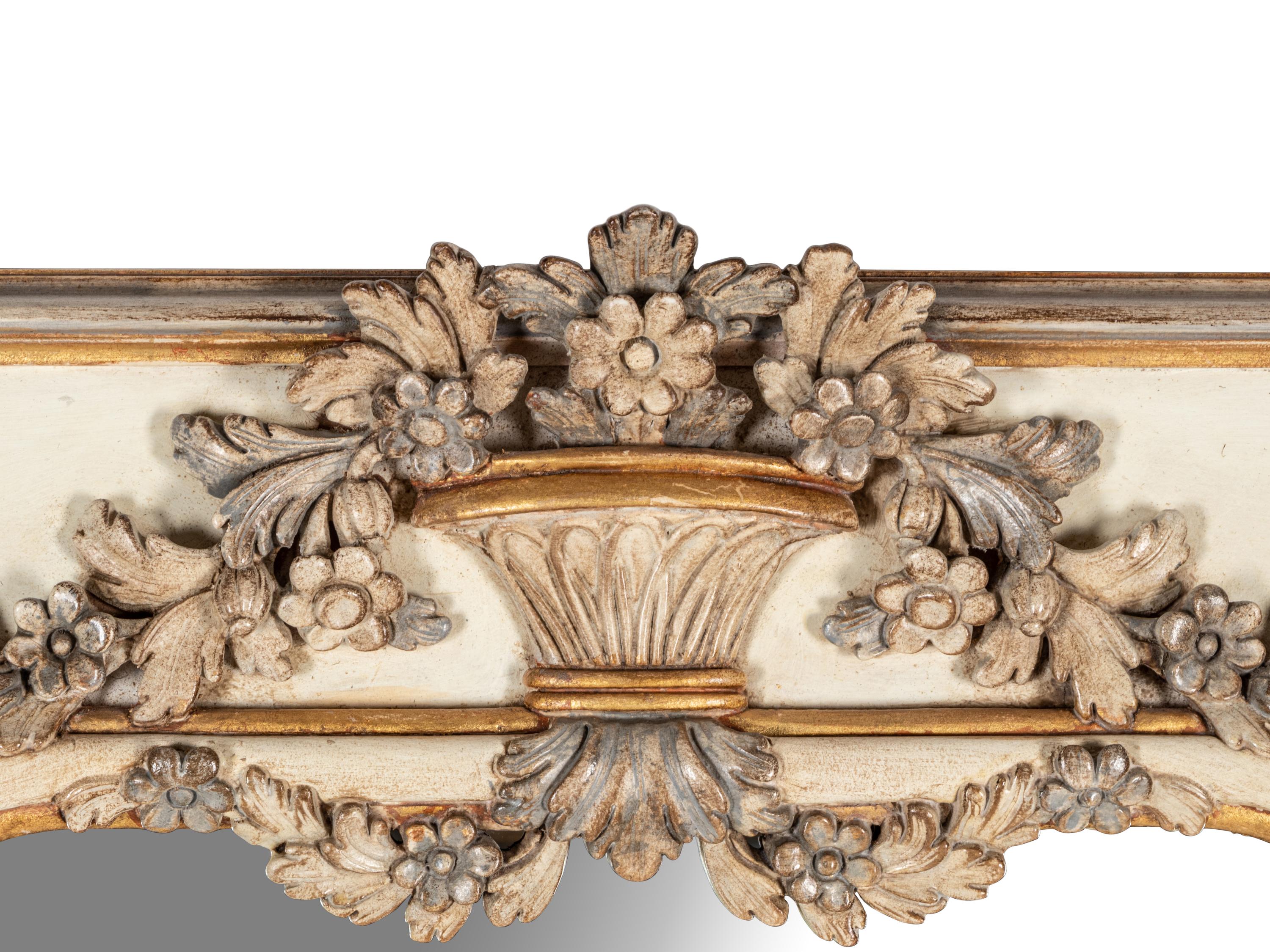 A Louis XV Style Painted and Parcel Gilt Pier Mirror