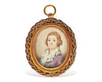 Spanish School 18th Century, A Portrait Miniature of a Young Boy with Green Collar