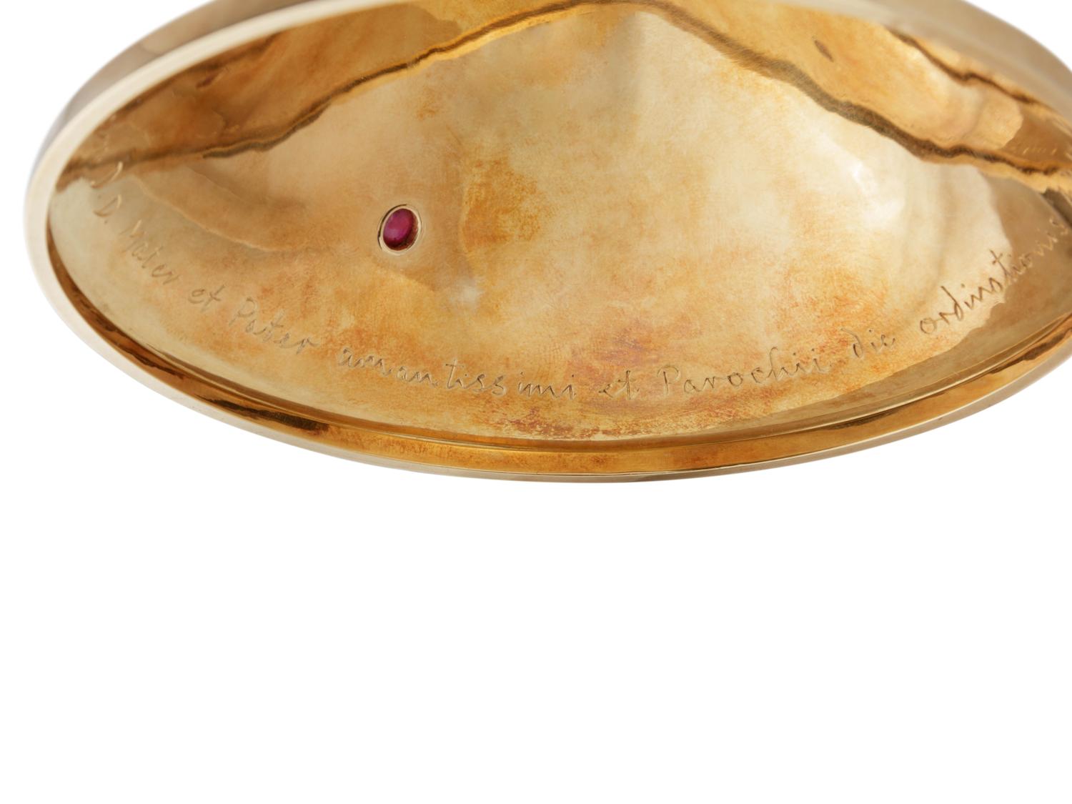 An Andrew Grima Designed 18-Karat Yellow Gold and Cabochon Ruby Inset Presentation Chalice
