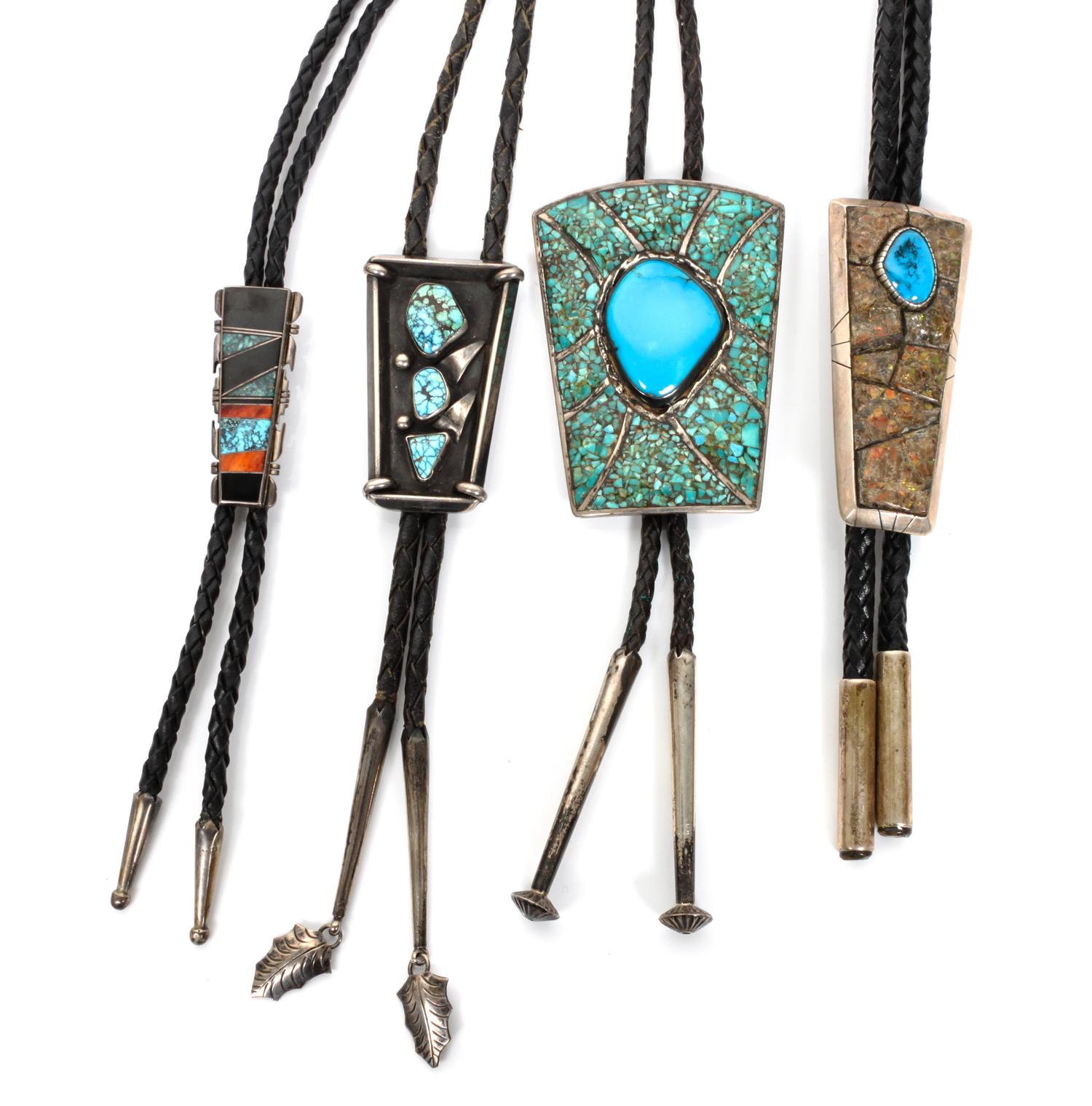A Group of Four Southwestern Bolos Height of first 3 x width 2 1/4 inches.