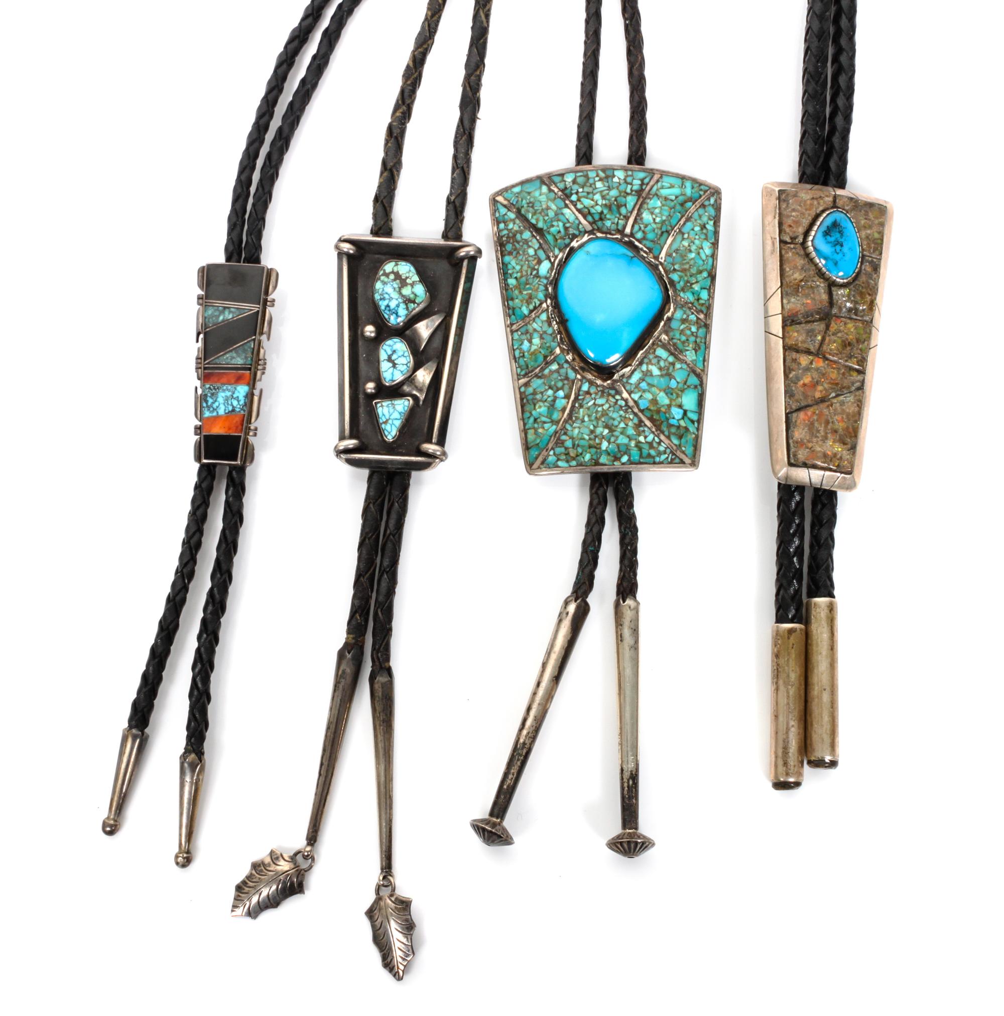 A Group of Four Southwestern Bolos Height of first 3 x width 2 1/4 inches.